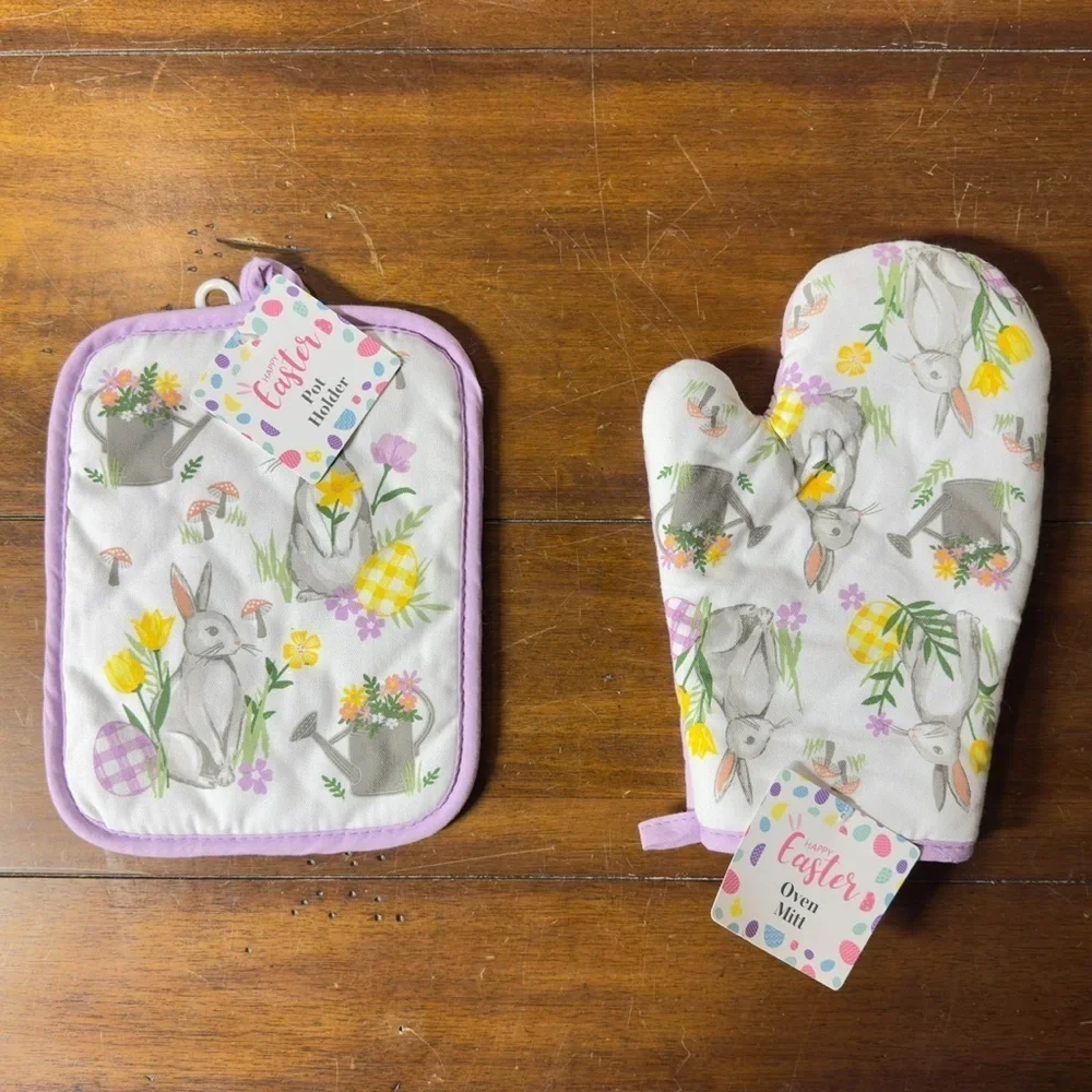 Easter Bunny Pot Holder and Oven Mitt